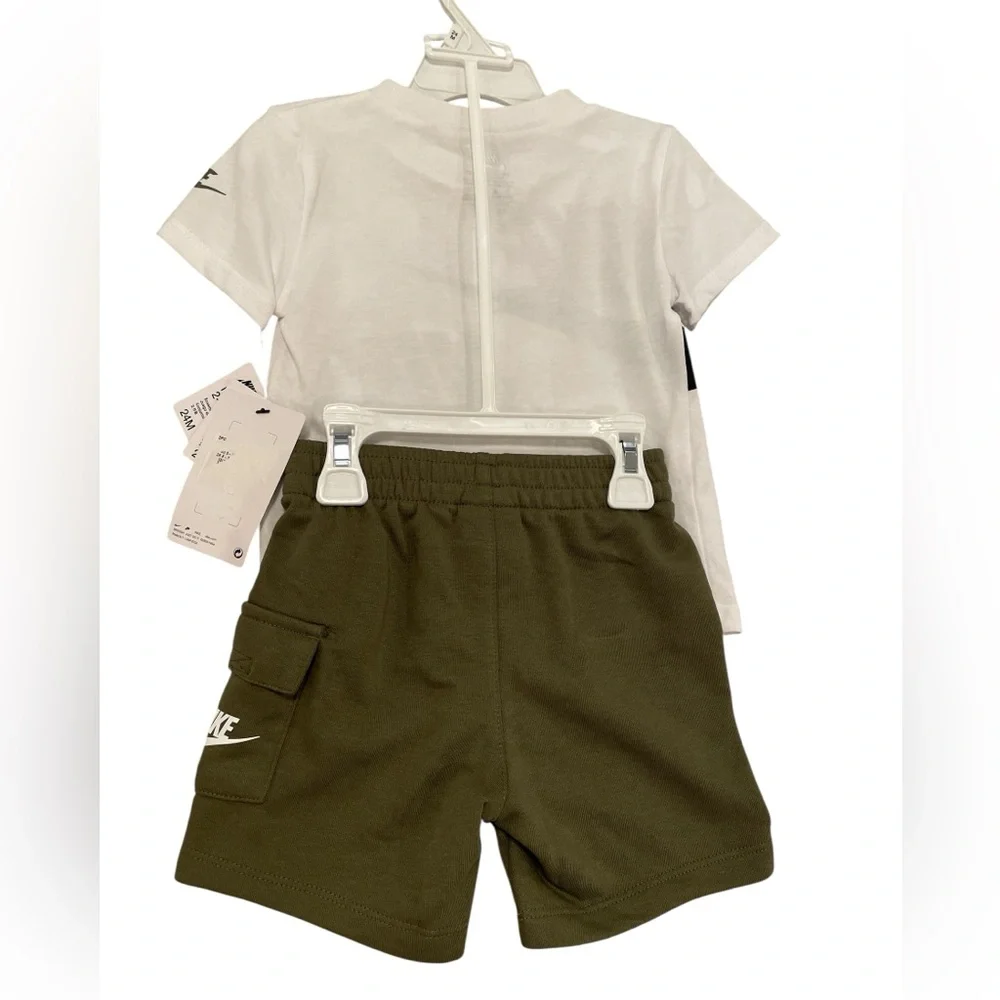 Nike 2-Piece Tee and Short Set 24 Months Olive Green White and Black